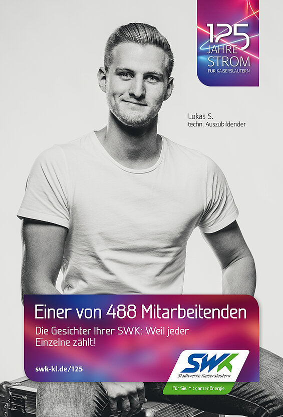 SWK-Werbung 125 Jahre Strom, technischer Auzubildender Lukas S. 