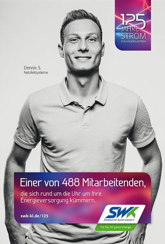 SWK-Werbung 125 Jahre Strom, Mitarbeiter Dennis S. Netzleitsysteme