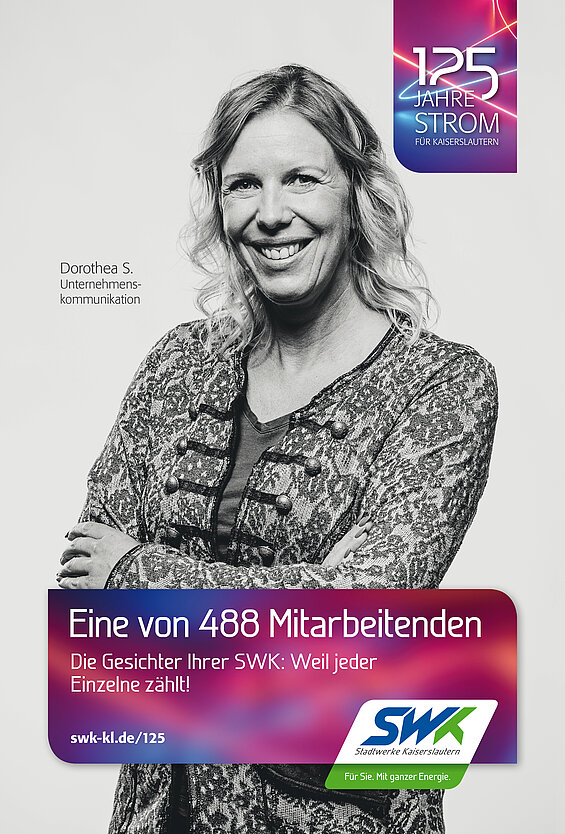 SWK-Werbung 125 Jahre Strom, Mitarbeiterin Dorothea S. Unternehmenskommunikation