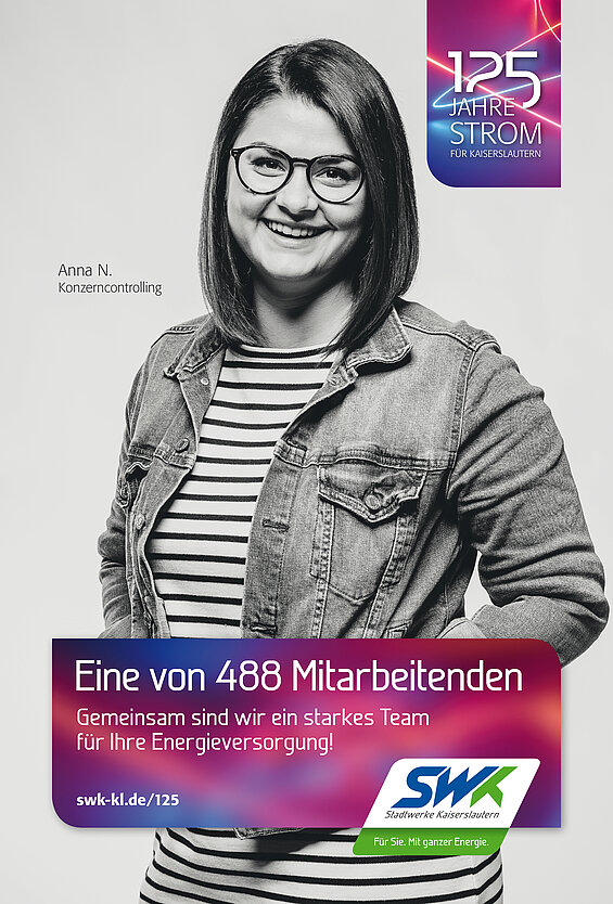 SWK-Werbung 125 Jahre Strom, Mitarbeiterin Anna N. Konzerncontrolling