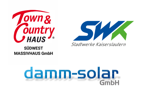 Logos Südwest Massivhaus GmbH/Town & Country Partner, damm-solar GmbH und der SWK Stadtwerke Kaiserslautern Versorgungs-AG